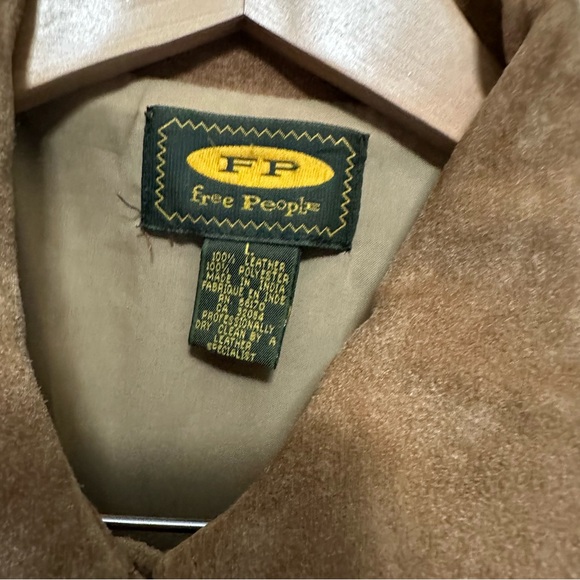 Free People VTG Camel Suede Snap Button Long Trench Jacket Boho Western Large - Picture 4 of 13